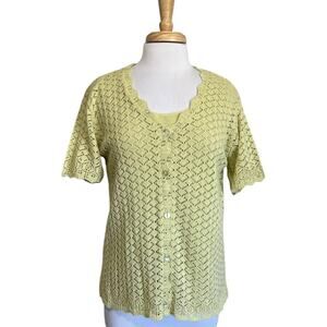 Vintage Excelsior 2pc Crochet Sweater & Tank Top Knit Set Boho Chartreuse sz L